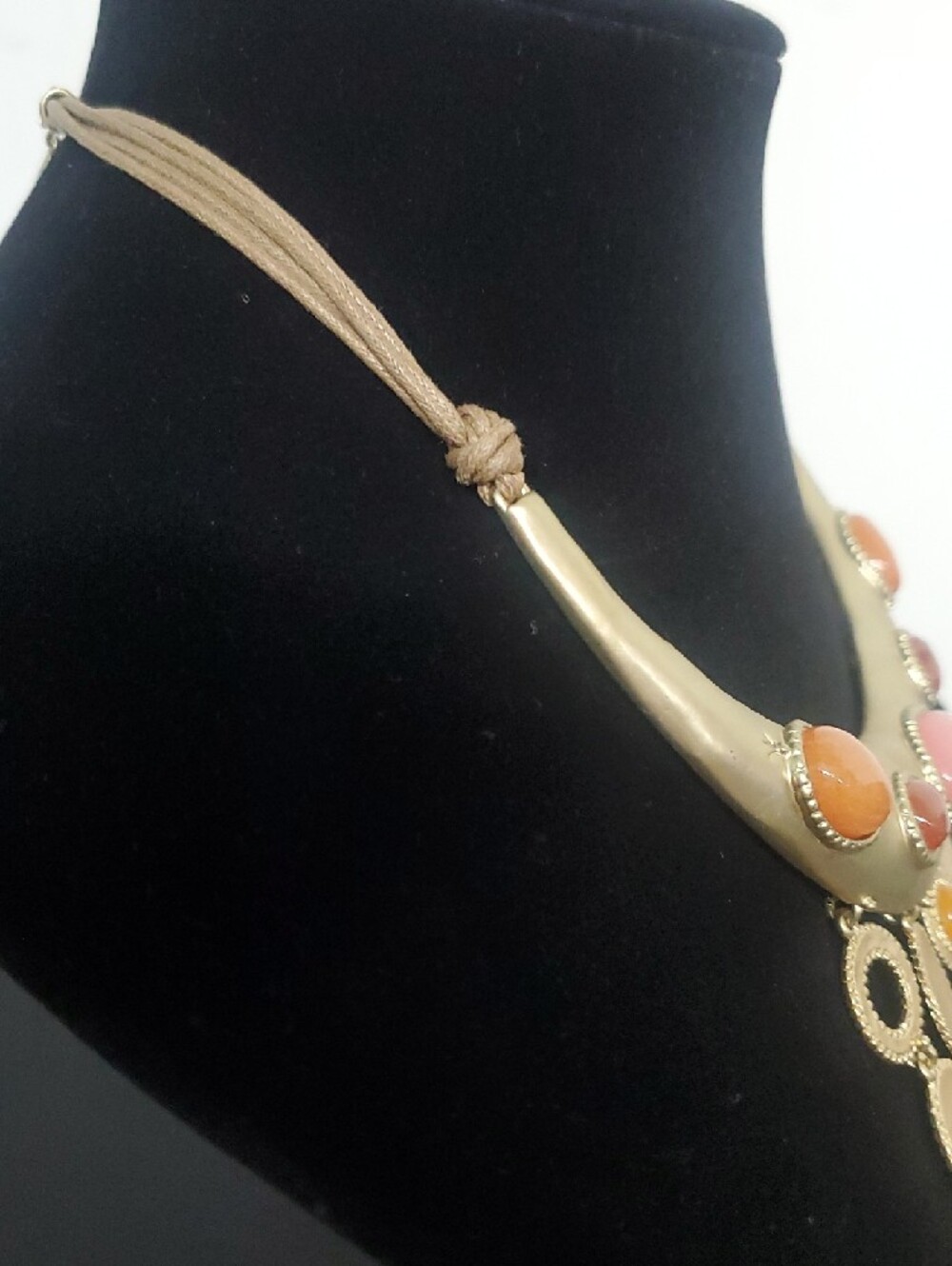 Chico's Gold-Tone Collar Necklace with Pink, Orange & Brown Tassels - Picture 6 of 6